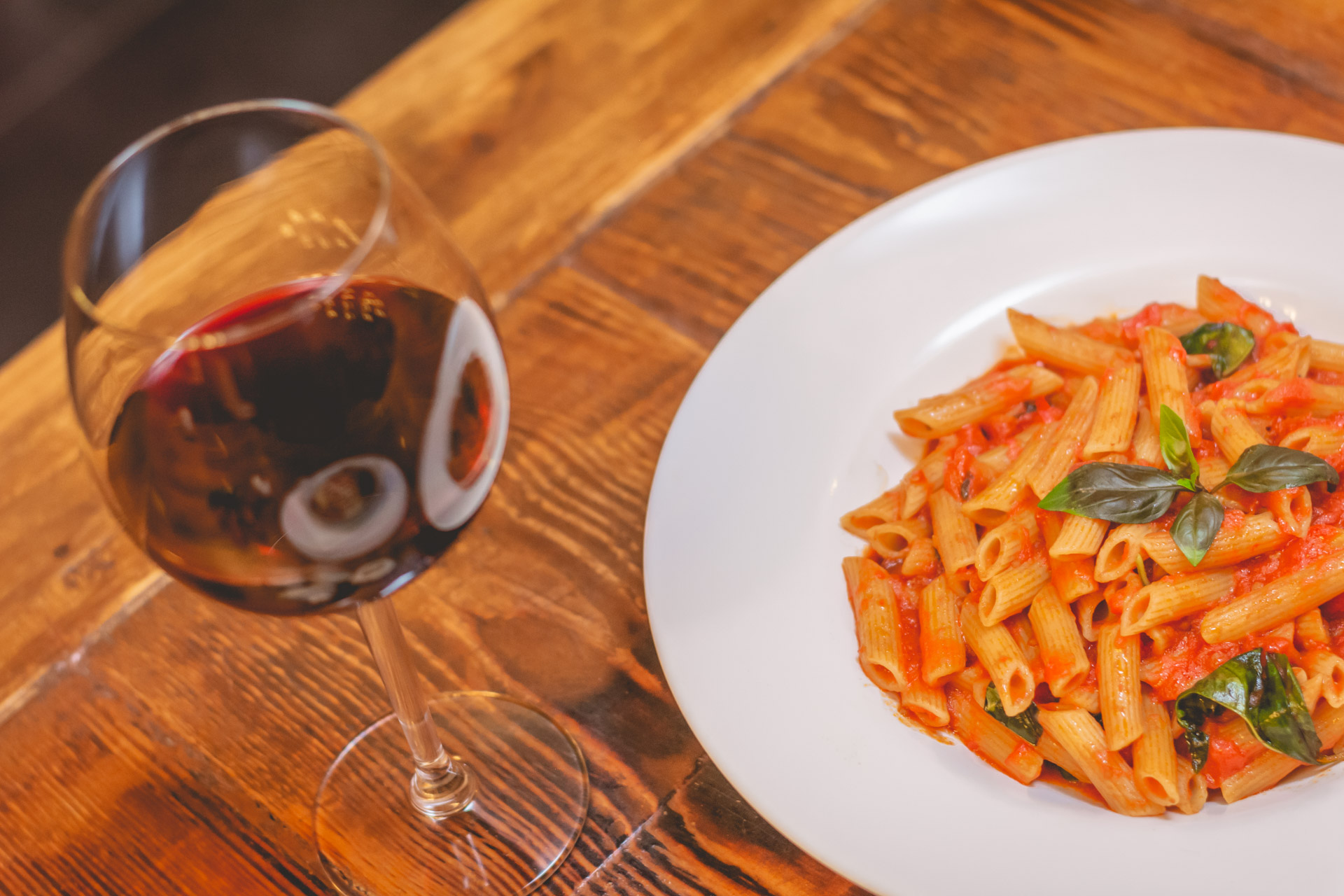 Pasta All'Arrabbiata with red wine